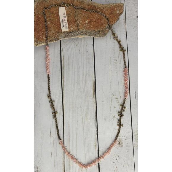 Peyote Bird Pink Coral Brass‎ Sterling Beaded Necklace J183 - Picture 2 of 4